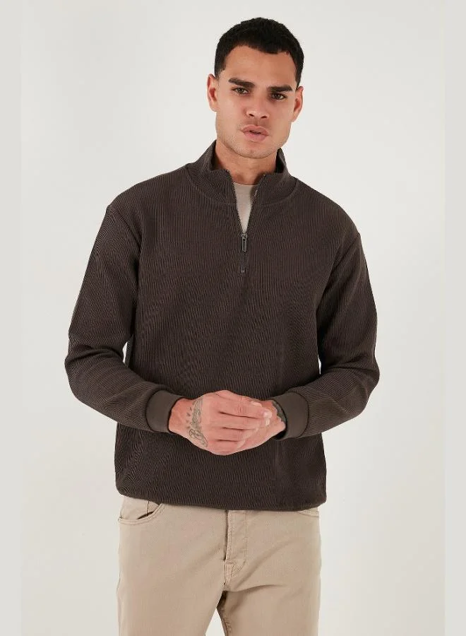 Buratti Cotton Regular Fit Half Zipper Stand Collar Sweat Men's SWEAT 5905716