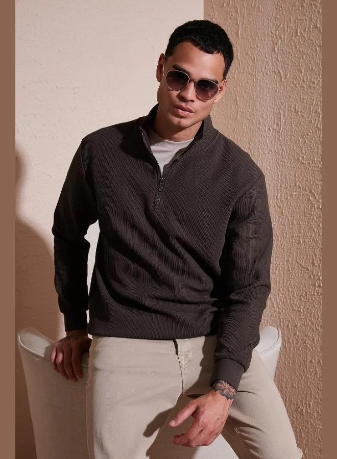 Buratti  Buratti Cotton Regular Fit Half Zipper Stand Collar Sweat Men's SWEAT 5905716 for Men | Best Price UAE