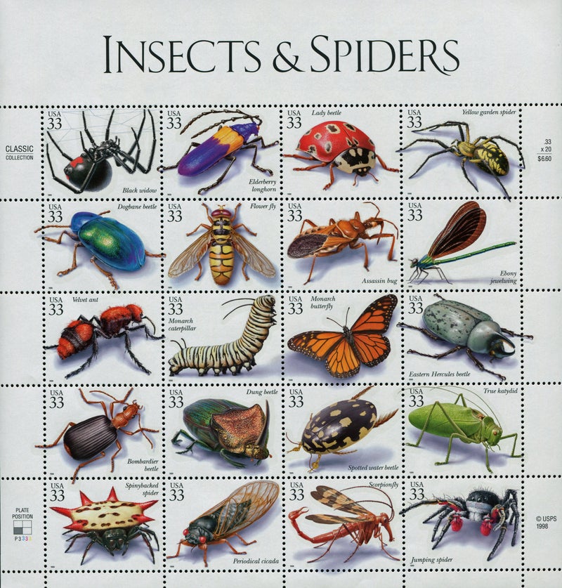 United States Postal Service Insects and Spiders, Full Sheet of 20 x 33-Cent Postage Stamps, USA 1999, Scott 3351 - Image 5