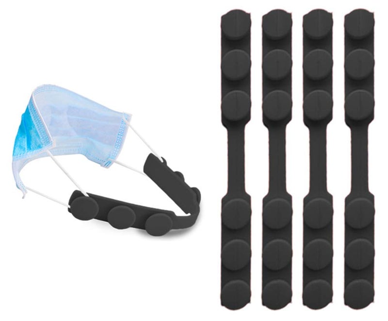 4 PCS Extended Silicone Bands AntiTightening Strap for Masks to Prevent Ear PainAdjustable Comfort mask Grips Extension Buckle Holder Hook Ear StrapBlack