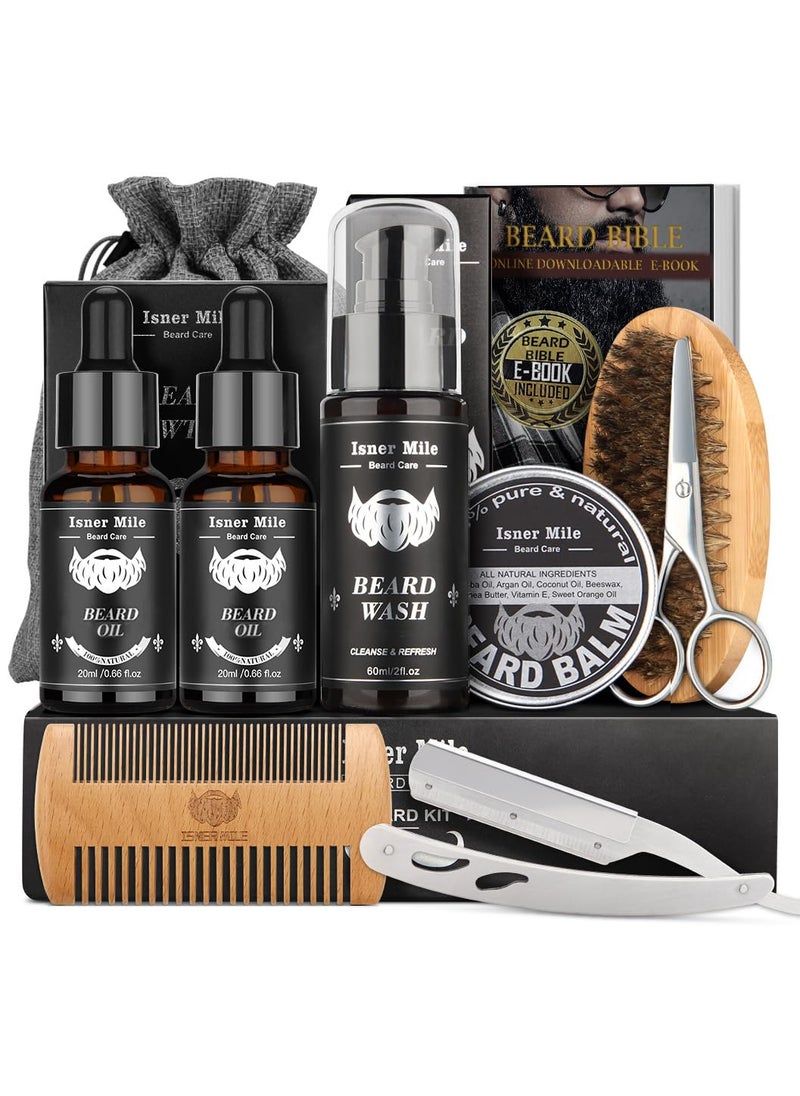 Comfy Mate - Isner Mile Beard Grooming Kit for Men Beard Care Kit with Beard Shampoo, Beard Oil, Balm, Brush, Comb, Scissors & Storage Bag Father's Day, Christmas & Birthday Gifts for Men Stocking Stuffers for Him - Image 1