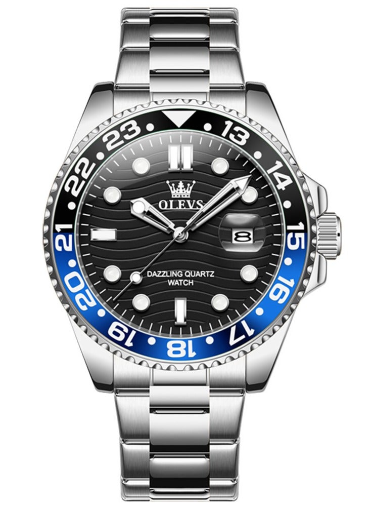 أوليفز ساعة OLEVS كوارتز فاخرة جديدة للرجال بسوار من الفولاذ المقاوم للصدأ وسلسلة غوص وإطار ملون وساعة يد أصلية أنيقة للرجال - Image 2