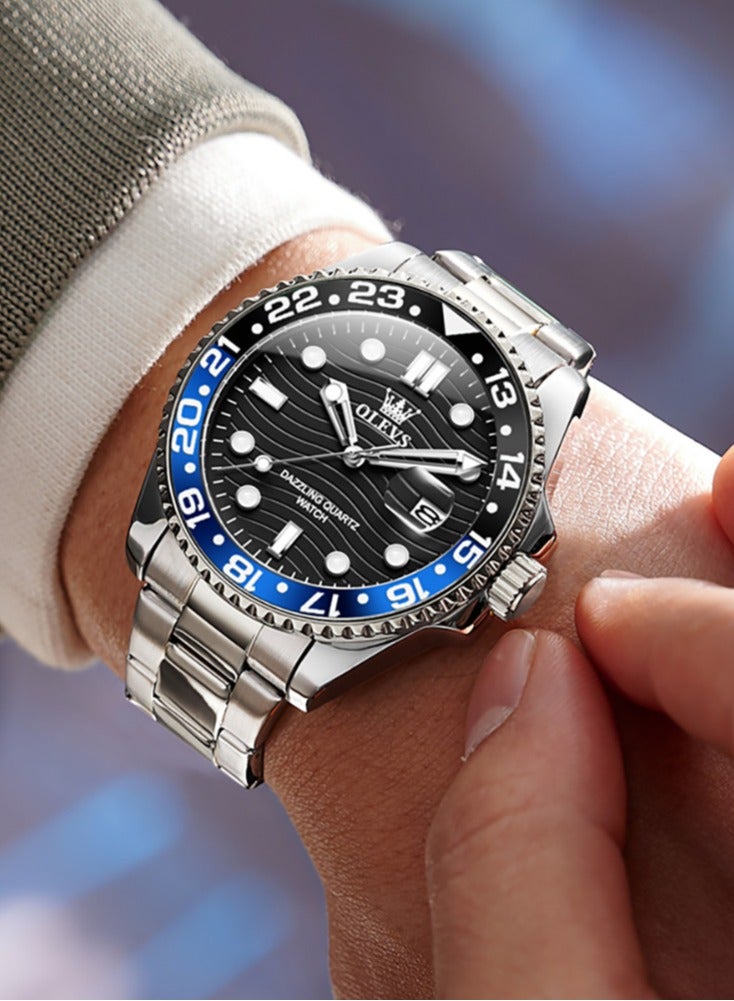 أوليفز ساعة OLEVS كوارتز فاخرة جديدة للرجال بسوار من الفولاذ المقاوم للصدأ وسلسلة غوص وإطار ملون وساعة يد أصلية أنيقة للرجال - Image 4