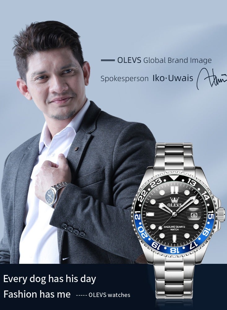 أوليفز ساعة OLEVS كوارتز فاخرة جديدة للرجال بسوار من الفولاذ المقاوم للصدأ وسلسلة غوص وإطار ملون وساعة يد أصلية أنيقة للرجال - Image 5