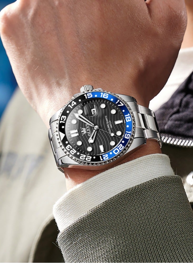 أوليفز ساعة OLEVS كوارتز فاخرة جديدة للرجال بسوار من الفولاذ المقاوم للصدأ وسلسلة غوص وإطار ملون وساعة يد أصلية أنيقة للرجال - Image 3