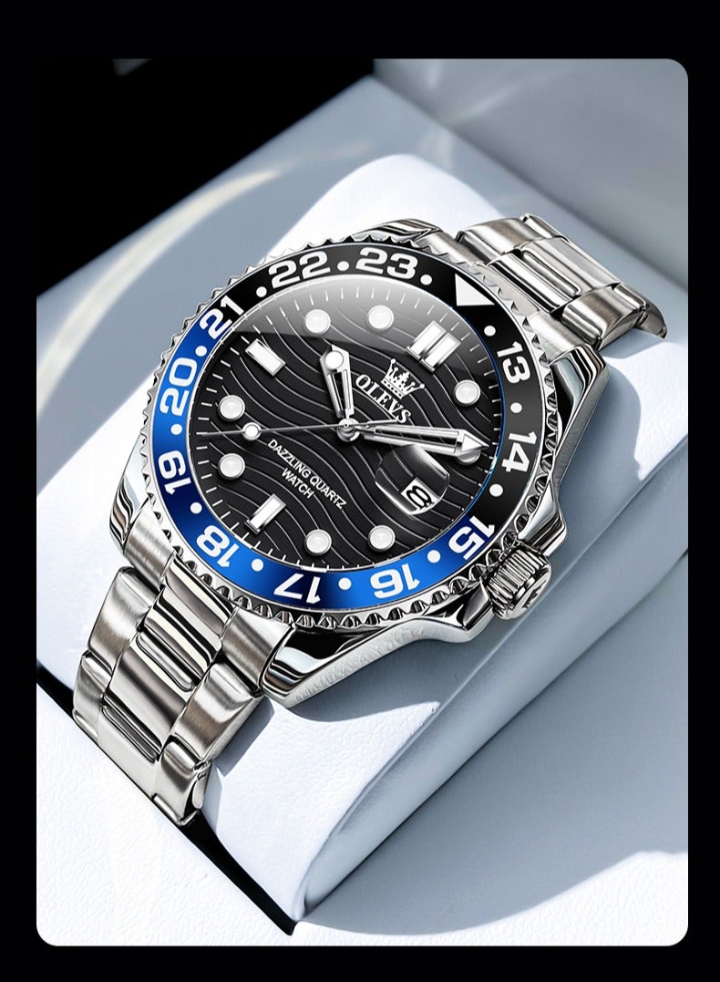 أوليفز ساعة OLEVS كوارتز فاخرة جديدة للرجال بسوار من الفولاذ المقاوم للصدأ وسلسلة غوص وإطار ملون وساعة يد أصلية أنيقة للرجال - Image 1