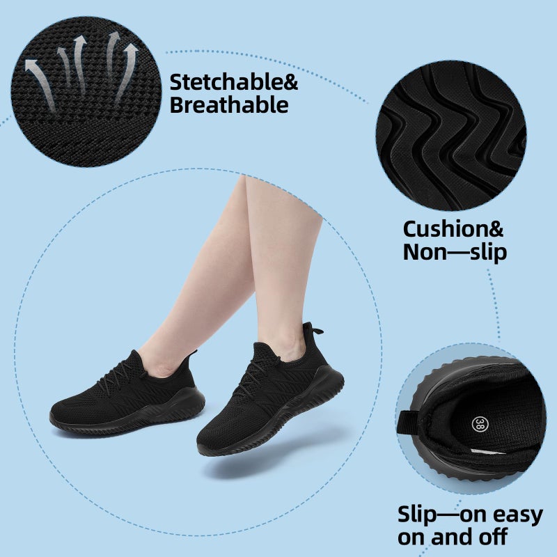 PPQ Womens Slip On Walking Shoesï¼ŒMemory Foam Lightweight Comfort Casual Workout Shoes,Yoga Or Tennis Or Running Sneakers Black 7 - Image 2