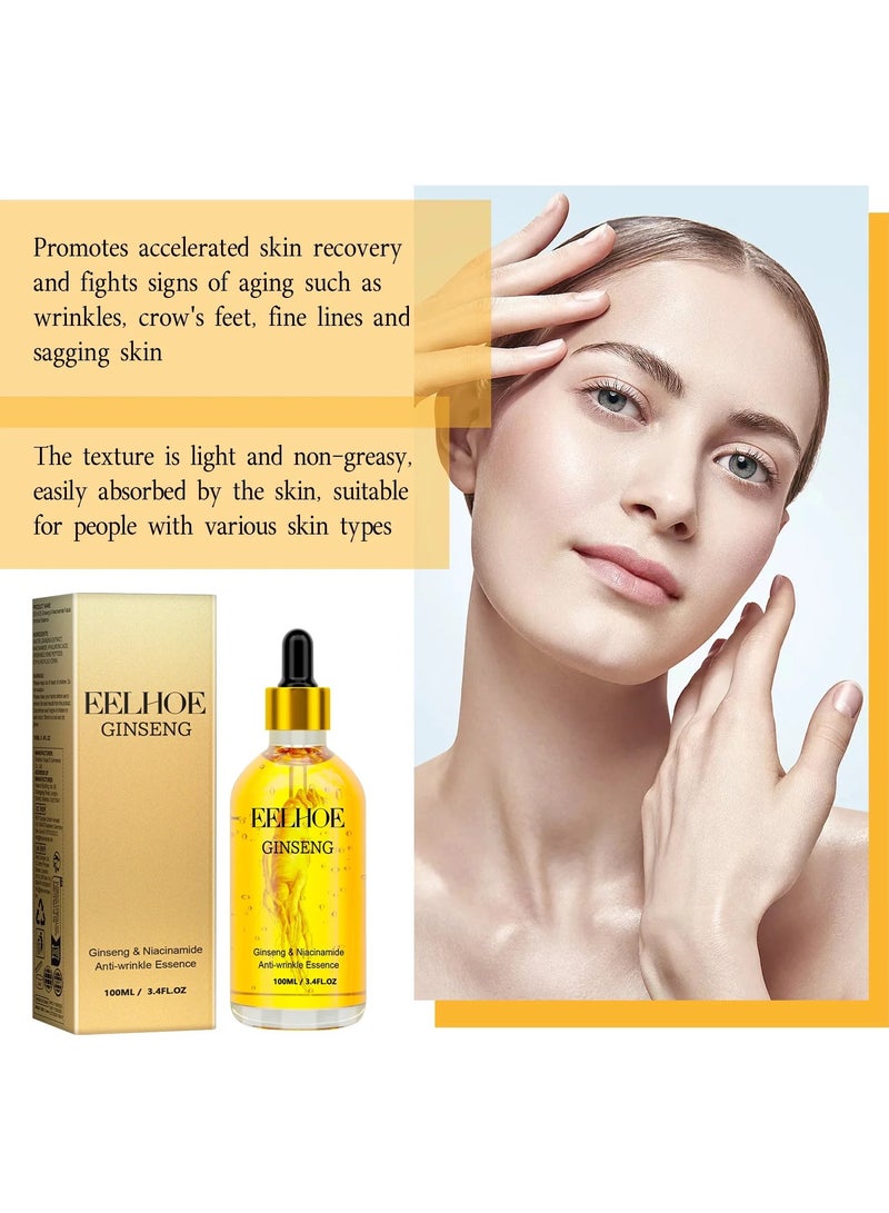 EELHOE إكسير الجينسنغ متعدد الببتيد لمكافحة التجاعيد، سيروم الجينسنغ | سيروم حمض الهيالورونيك للوجه | 3.4 أونصة | ينعم الخطوط الدقيقة والتجاعيد حول العينين، يشد ويرطب (1 قطعة) - Image 3