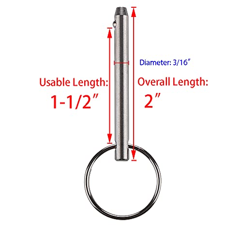VTurboWay 4 Pack Quick Release Pin, Diameter 3/16"(4.8mm), Overall Length 2"(51mm), Usable Length 1-1/2"(38mm), Full 316 Stainless Steel, Bimini Top Pin, Marine Hardware - Image 3