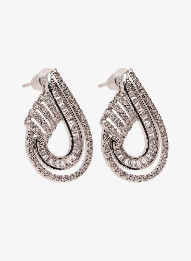 خزانة Diamonte Embellished Rhinestone Detail Drop Down Earrings Silver