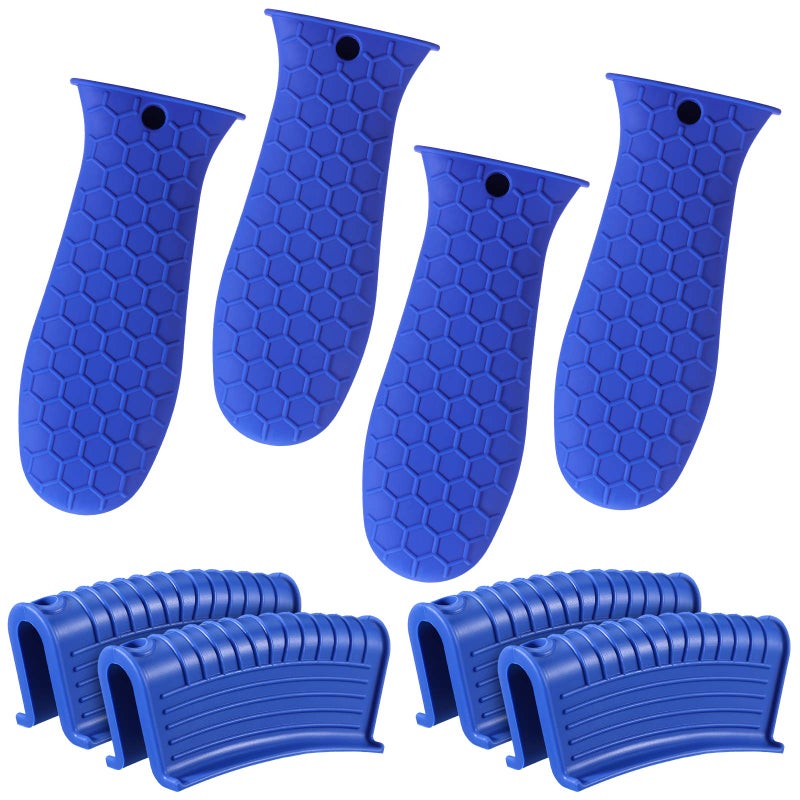Patelai Patelai 8 Pcs Silicone Pot Holders Set Cast Iron Handle Cover Heat Resistant Pot Handle Covers Potholder Non Slip Reusable Pan Sleeve for Frying Pan Kitchen SuppliesBlue 