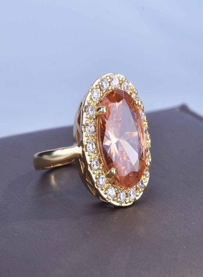 Hsitgexf Huge Oval Shaped CZ Cubic Zircon Wedding Party Statement Champagne Ring Engagement Inspired Cocktails Morganite Yellow Gold Plated Ring for Women (US Size 10) - Image 2