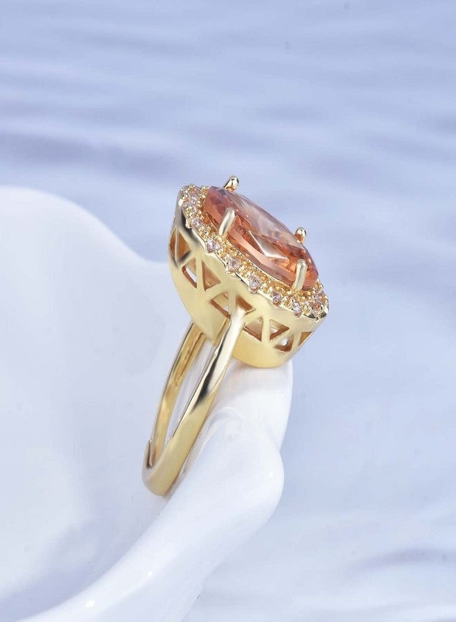 Hsitgexf Huge Oval Shaped CZ Cubic Zircon Wedding Party Statement Champagne Ring Engagement Inspired Cocktails Morganite Yellow Gold Plated Ring for Women (US Size 10) - Image 5
