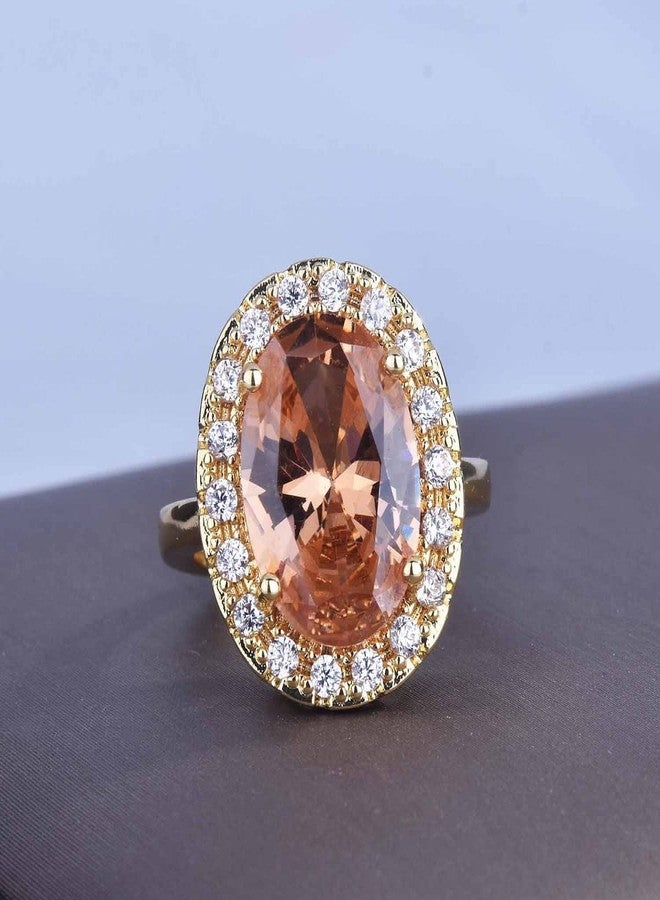 Hsitgexf Huge Oval Shaped CZ Cubic Zircon Wedding Party Statement Champagne Ring Engagement Inspired Cocktails Morganite Yellow Gold Plated Ring for Women (US Size 10) - Image 4