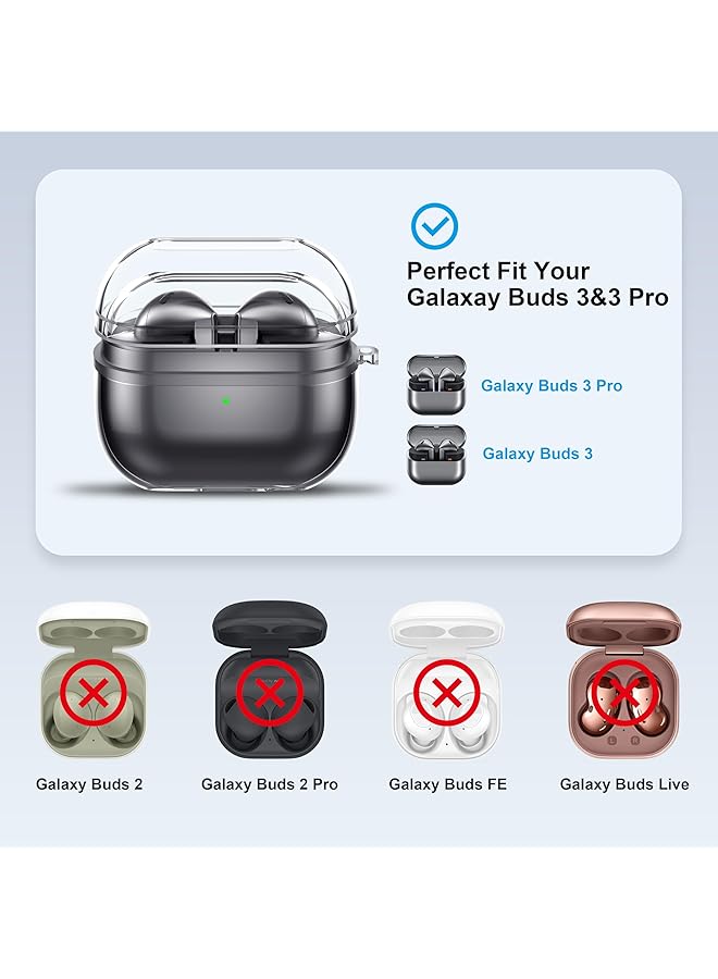 erorex Case For Samsung Galaxy Buds 3 Pro Buds 3 Soft Clear Anti Scratch Protective Cover With Carabiner Crystal Clear - Image 2