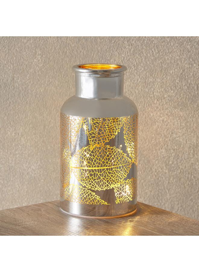 Home Box Briar Nickle Glass Leaf Cutout LED Candleholder - 8x8x15 cm - Image 1