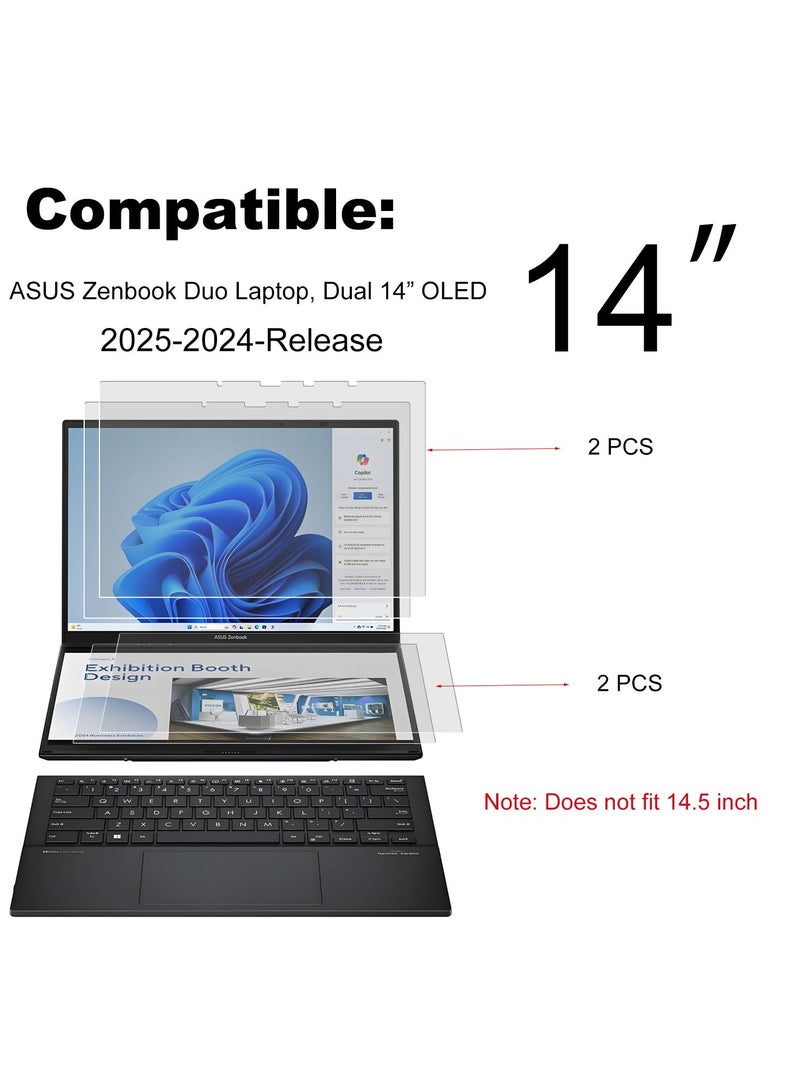 2 Pack Matte-Anti Glare Screen Protector for New 2025-2024 ASUS Zenbook Duo 2-in-1 Laptop Dual 14” OLED (UX8406) Touch Display-(1 Sets - Primary and Secondary Screens) - Image 2