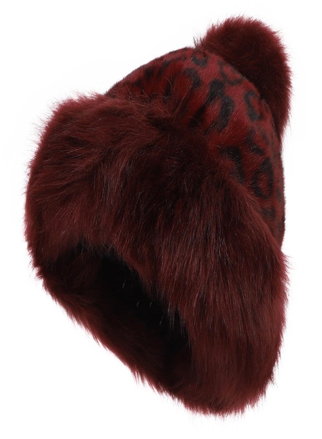 LA CARRIE Women's Faux Fur Hat Russian Cossack Pompom Cap for Winter Ski Snow(Leopard Red) - Image 1