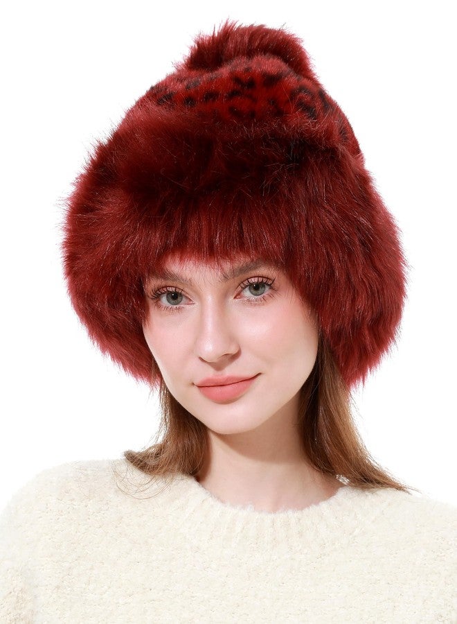 LA CARRIE Women's Faux Fur Hat Russian Cossack Pompom Cap for Winter Ski Snow(Leopard Red) - Image 2