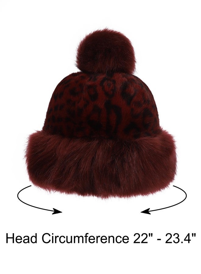 LA CARRIE Women's Faux Fur Hat Russian Cossack Pompom Cap for Winter Ski Snow(Leopard Red) - Image 4
