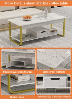 JANTENS Modern Square Coffee Table for Living Room,Marble Design Coffee Tables,End Side Tables for Bedroom Office Balcony Yard  - Image 3