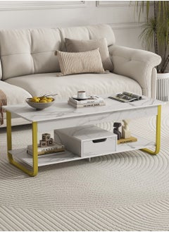 JANTENS Modern Square Coffee Table for Living Room,Marble Design Coffee Tables,End Side Tables for Bedroom Office Balcony Yard  - Image 1