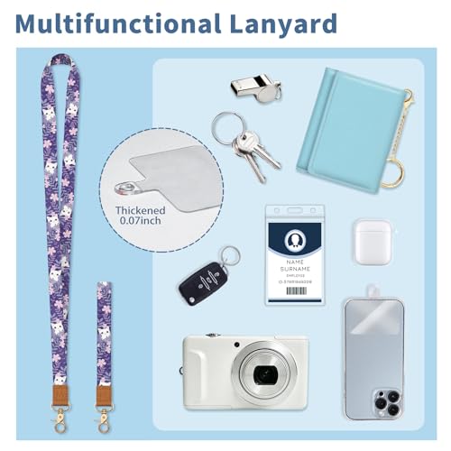 Mavellin Lanyard Wallet with Id Badge Holder, White Cat RFID Small Keychain Wallet Women Wristlet, Cute Zipper Credit Card Holder Phone Wrist Neck Strap for Key Name Tag, Teacher Student Office Gifts - Image 5