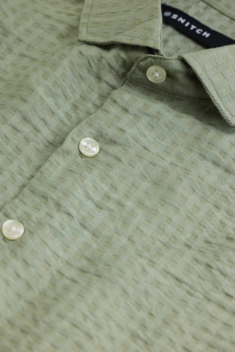 SNITCH Green Self Design Slim Fit Shirt