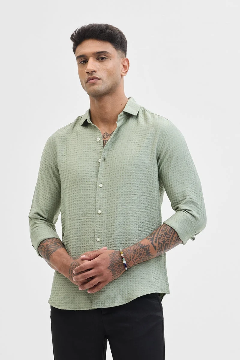 SNITCH Green Self Design Slim Fit Shirt