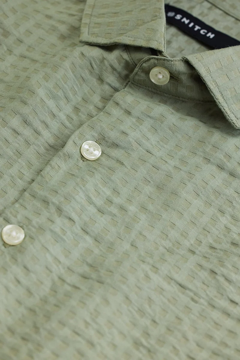 SNITCH Green Self Design Slim Fit Shirt