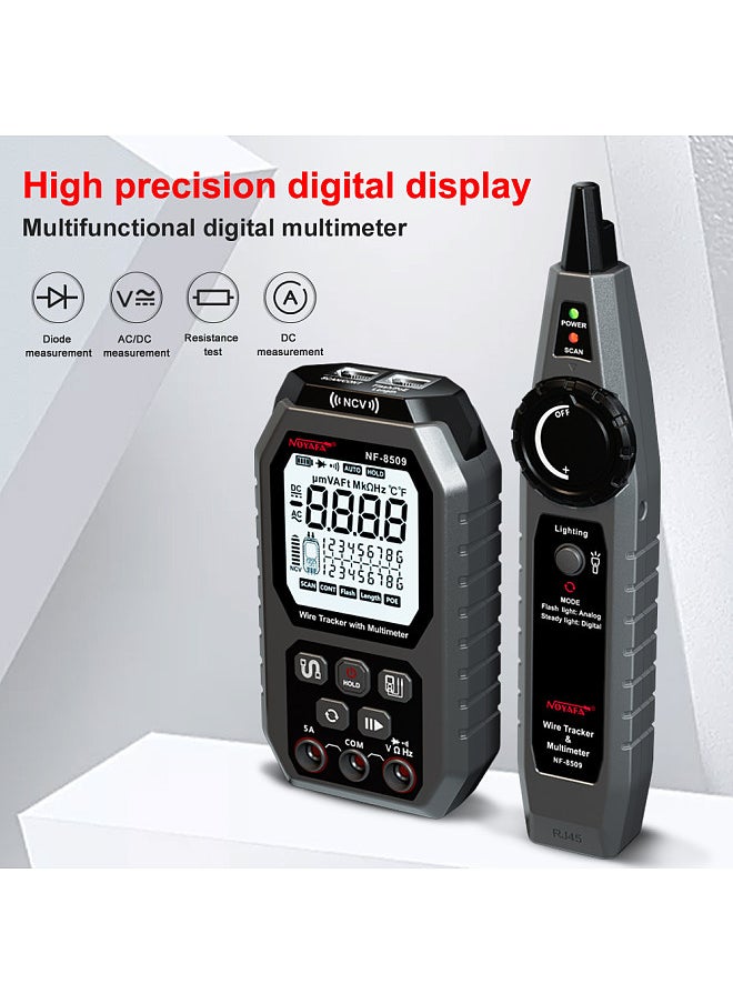 NOYAFA - Network Cable Tester Wire Tracker with Multimeter Multifunctional Ethernet Wire Tracker DC AC Voltmeter with Cable Tracing/Length Test/POE Test - Image 1