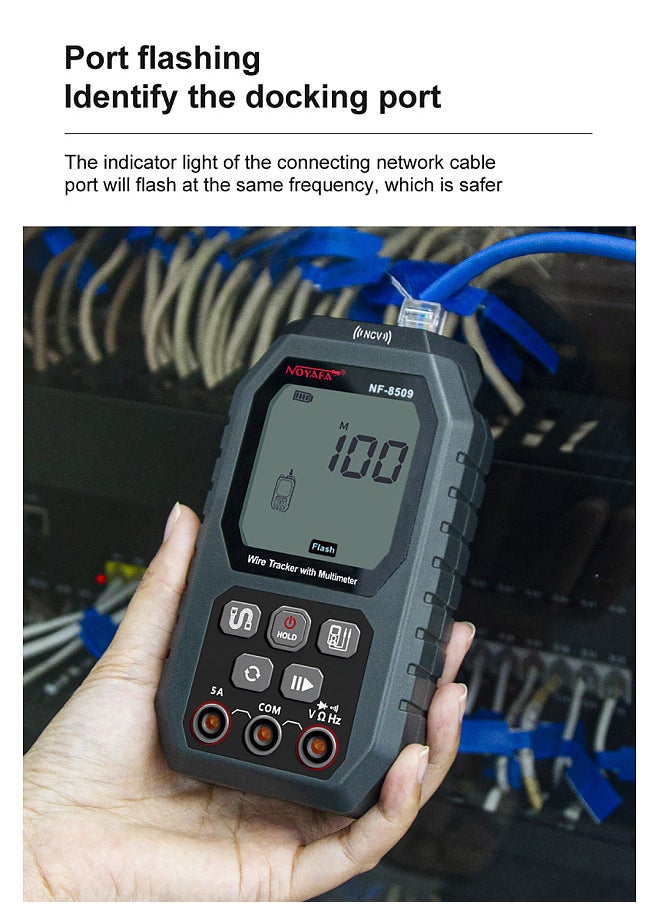 NOYAFA - Network Cable Tester Wire Tracker with Multimeter Multifunctional Ethernet Wire Tracker DC AC Voltmeter with Cable Tracing/Length Test/POE Test - Image 1