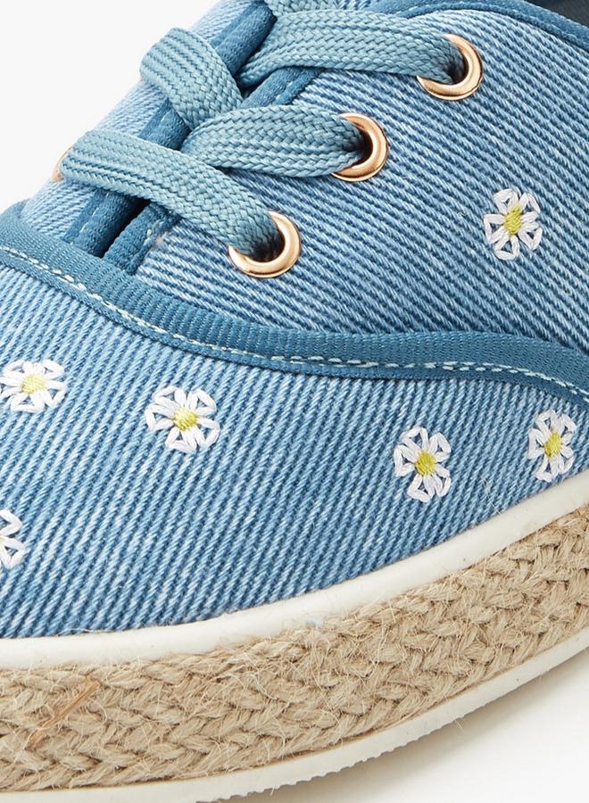 Peppermint Girls Floral Embroidered Espadrille School Sneakers - Image 4