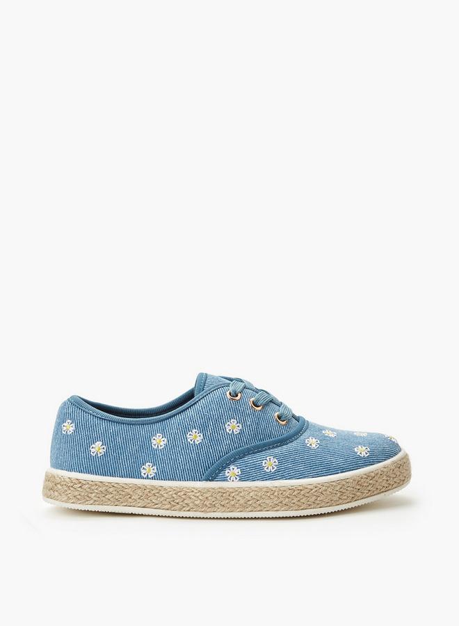 Peppermint Girls Floral Embroidered Espadrille School Sneakers - Image 3