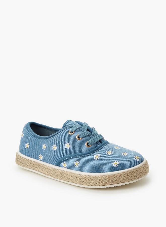 Peppermint Girls Floral Embroidered Espadrille School Sneakers - Image 2