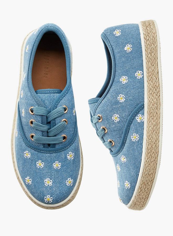 Peppermint Girls Floral Embroidered Espadrille School Sneakers - Image 1
