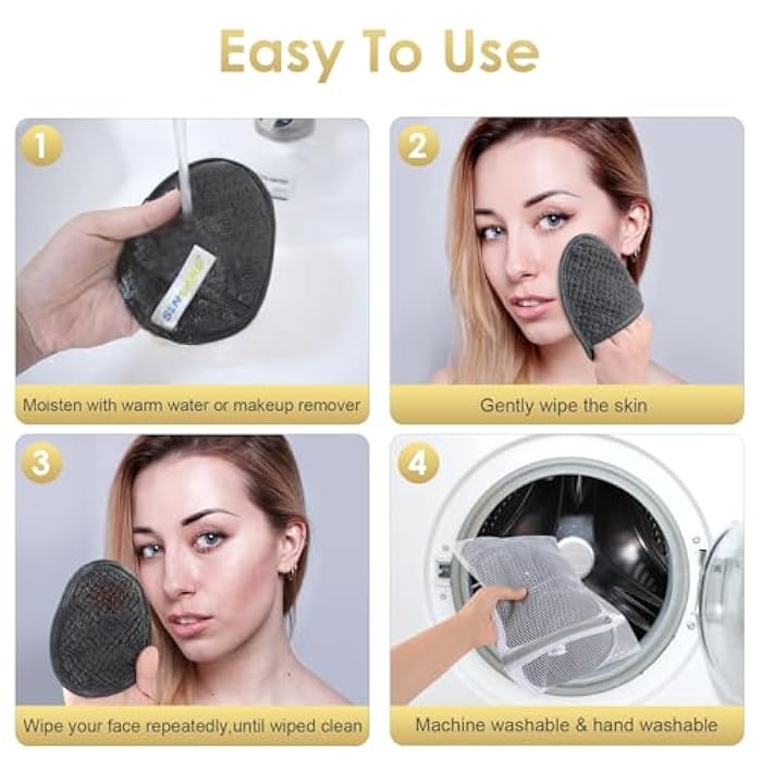 SINLAND Reusable Makeup Remover Pads For Face,Eye,Lips Microfiber Gentle Facial Cleansing Cloths for All Skin Types Friendly for Makeup Remover With Laundry Bag 5.1inchx3.93inch Gray Pack of 12 - Image 3