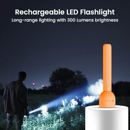 Portronics Eco Glow LED Torch Light with USB Rechargeable Battery, Dual-Brightness Levels, SOS Emergency Light Mode, Long Distance Flashlight, for Home, Outdoor, Camping, Travel (Orange) - Image 2