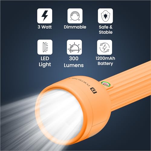 Portronics Eco Glow LED Torch Light with USB Rechargeable Battery, Dual-Brightness Levels, SOS Emergency Light Mode, Long Distance Flashlight, for Home, Outdoor, Camping, Travel (Orange) - Image 3