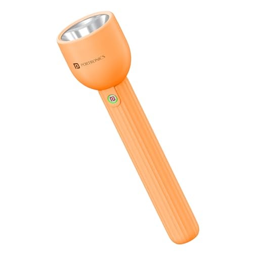 Portronics Eco Glow LED Torch Light with USB Rechargeable Battery, Dual-Brightness Levels, SOS Emergency Light Mode, Long Distance Flashlight, for Home, Outdoor, Camping, Travel (Orange) - Image 1