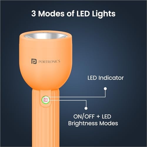 Portronics Eco Glow LED Torch Light with USB Rechargeable Battery, Dual-Brightness Levels, SOS Emergency Light Mode, Long Distance Flashlight, for Home, Outdoor, Camping, Travel (Orange) - Image 4
