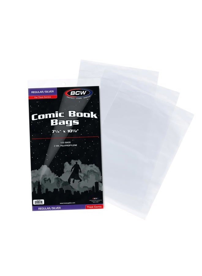 BCW Supplies Thick Silver Comic Bags (100 Count Pack) - Image 1