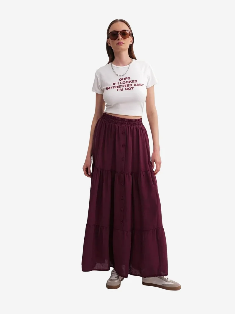 Mixray Burgundy Red Mixray High Waist Maxi Skirt for Women | Best Price UAE