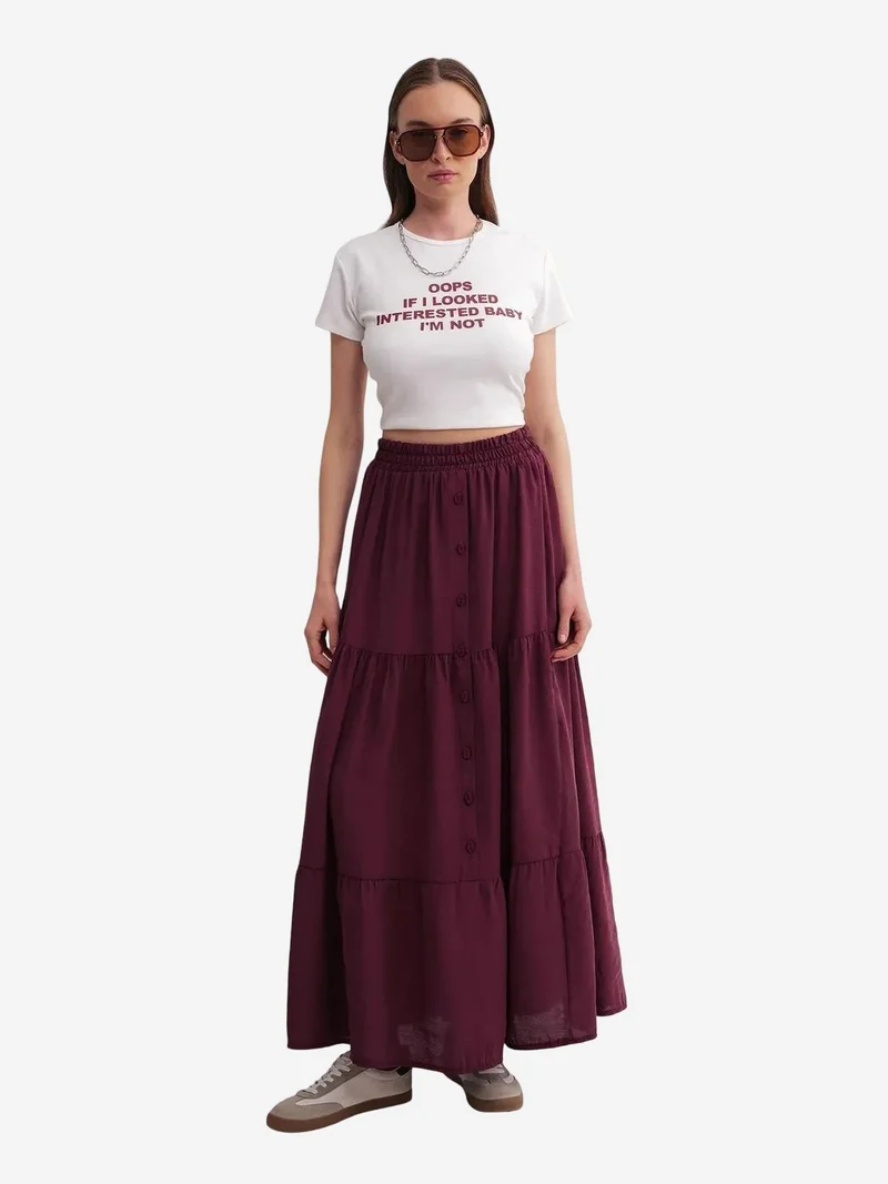 Mixray Burgundy Red Mixray High Waist Maxi Skirt for Women | Best Price UAE