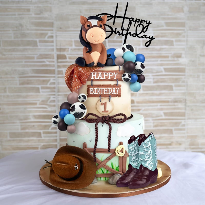 KEEPARTY 31 Pcs Cowboy Cake Decorations Hat Boot Balls And Horse Cake Toppers For Western Theme Birthday Baby Shower Cowboy Cowgirl Party Supplies - Image 4