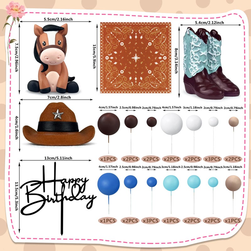 KEEPARTY 31 Pcs Cowboy Cake Decorations Hat Boot Balls And Horse Cake Toppers For Western Theme Birthday Baby Shower Cowboy Cowgirl Party Supplies - Image 2