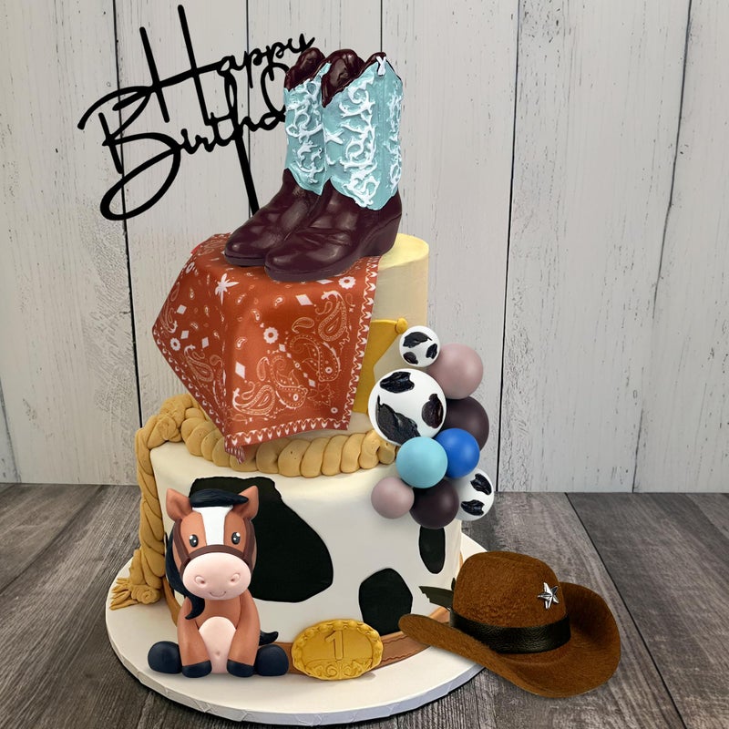 KEEPARTY 31 Pcs Cowboy Cake Decorations Hat Boot Balls And Horse Cake Toppers For Western Theme Birthday Baby Shower Cowboy Cowgirl Party Supplies - Image 3