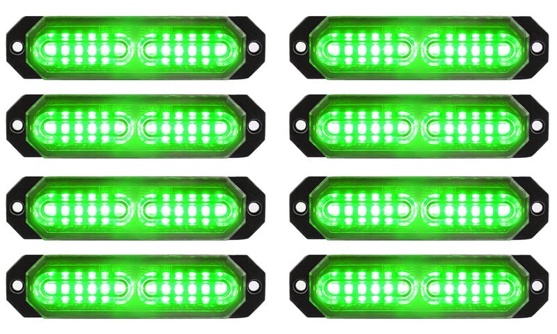 ASPL 8pcs Sync Feature Ultra Slim 12-LED Surface Mount Flashing Strobe Lights for Truck Car Vehicle LED Mini Grille Light Head Emergency Beacon Hazard Warning Lights (Green) - Image 1
