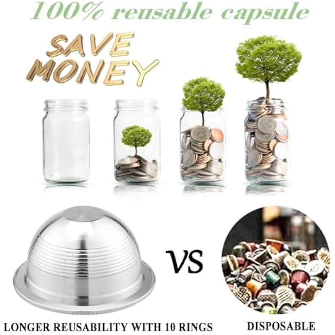 Azonee Stainless Steel Coffee Capsule  Refillable Vertuoline Capsules Compatible With Nespresso Vertuoline Gca1 And Delonghi Env135S 25OzSmall Cup Hemispherical Coffee Filter - Image 2