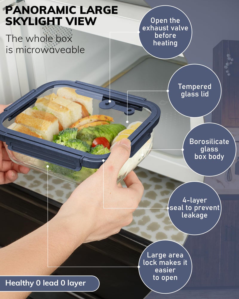 BOROHOUSE 2-Pack Glass Food Storage Containers with Tempered Lids (21.3oz/2.7cup) - Airtight Snap Lock, Microwave & Oven Safe (-4â„‰~ 950Â°F), Freezer to Baking Dish, BPA-Free, Gift Box (Blue) - Image 5